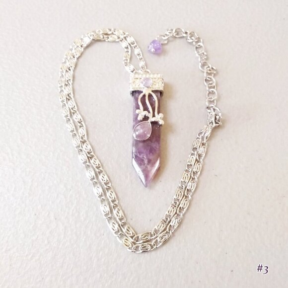 Utterly Feminine! Amethyst Bar Necklace with Ornate Stainless Steel Chain - Picture 1 of 12